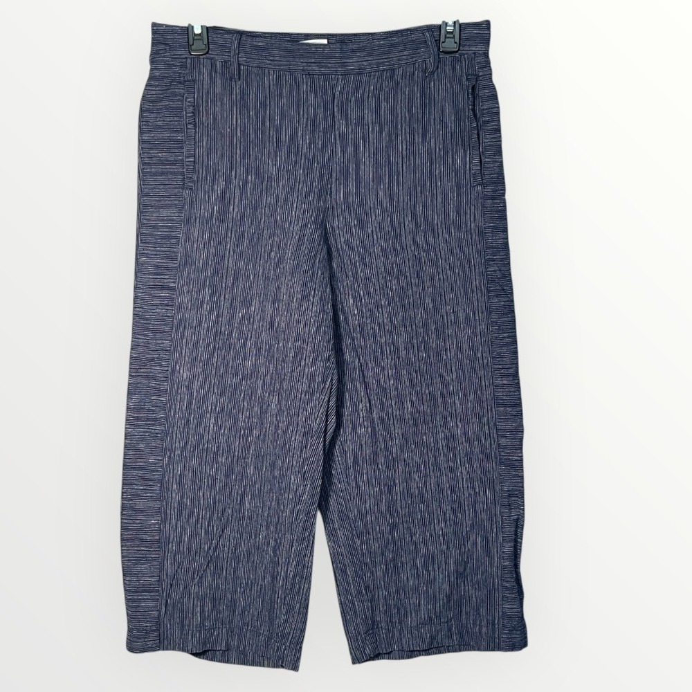 Rafaella Comfort Navy Blue White Pinstripe Linen Cotton Cropped Pants Womens 14P